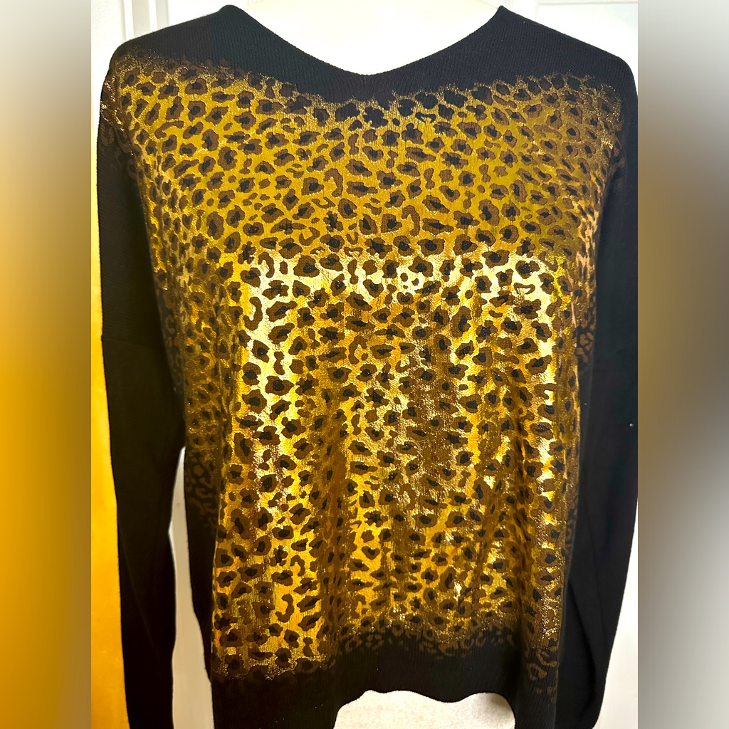 Gigi Moda Sweater Black Gold Metallic Long Sleeve Size Small Made In Italy New